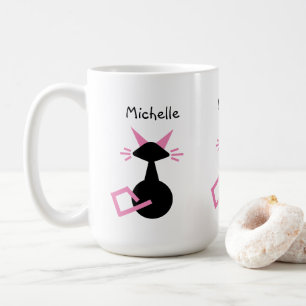 Taza De Café Nombre personalizado del gato color negro rosado g