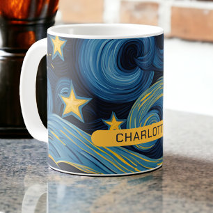 Taza De Café Nombre personalizado del girasol de noche estelar