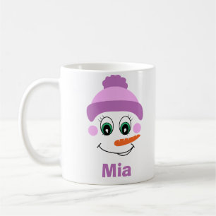 Taza De Café Nombre personalizado del Gorra de Snowman púrpura