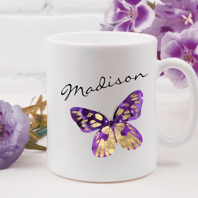 Taza De Café Nombre personalizado del guión de mariposa persona (Subido por el creador)