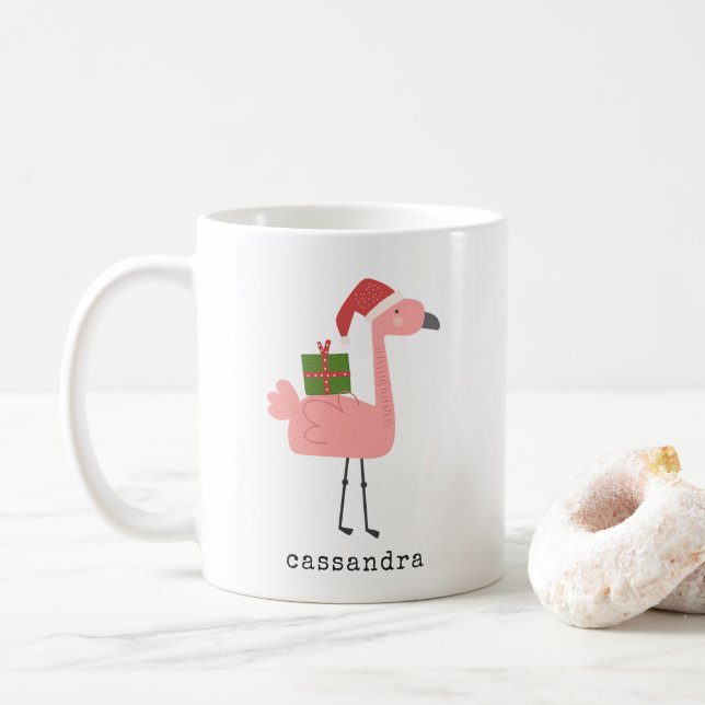 Taza De Café Nombre personalizado del Ilustracion de flamenco d (Con donut)