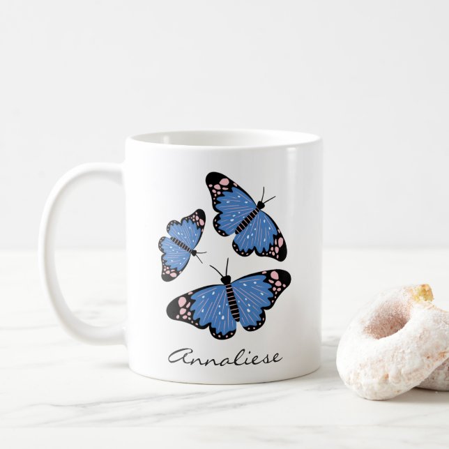 Taza De Café Nombre personalizado del Ilustracion de mariposa a (Con donut)