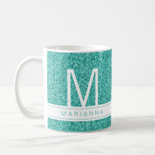 Taza De Café Nombre personalizado del monograma del Purpurina a