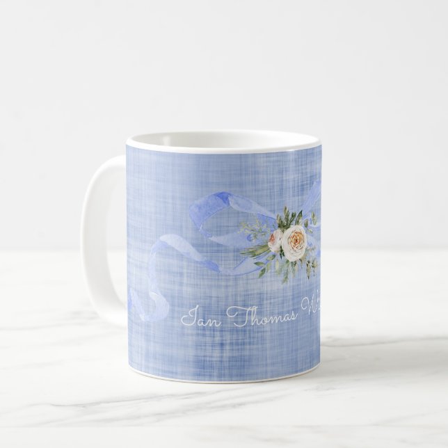 Taza De Café Nombre personalizado del niño bebé pasto azul (Anverso izquierdo)