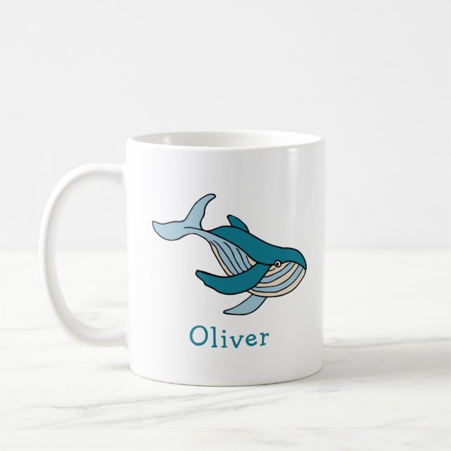 Taza De Café Nombre personalizado del océano de ballena azul (Izquierda)