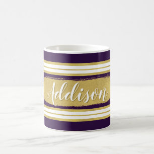 Taza De Café Nombre personalizado del patrón de banda dorada pú