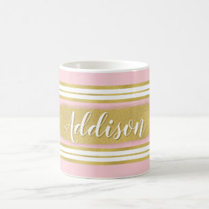 Taza De Café Nombre personalizado del patrón de banda dorada ro