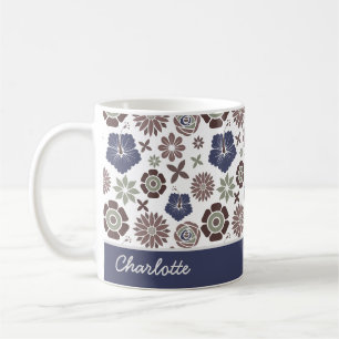 Taza De Café Nombre personalizado del patrón de superficie flor