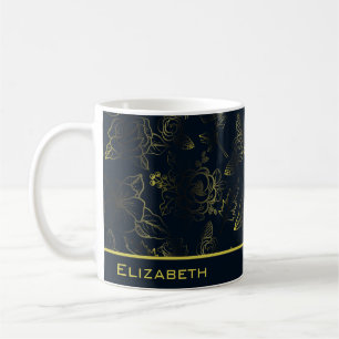 Taza De Café Nombre personalizado del patrón floral gradiente d