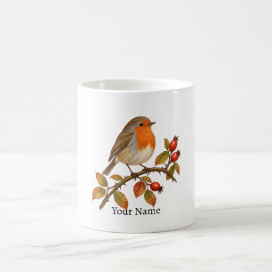 Taza De Café Nombre personalizado del petirrojo europeo