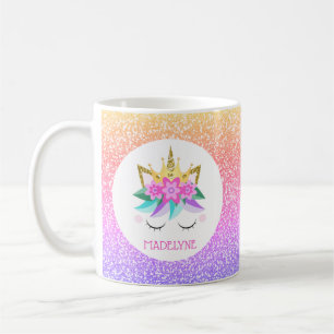 Taza De Café Nombre personalizado del Purpurina arcoiris de la 
