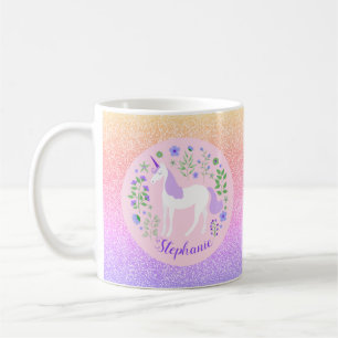 Taza De Café Nombre personalizado del Purpurina arcoiris de Uni