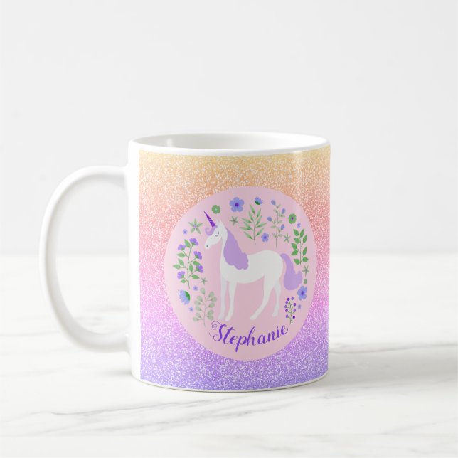 Taza De Café Nombre personalizado del Purpurina arcoiris de Uni (Izquierda)