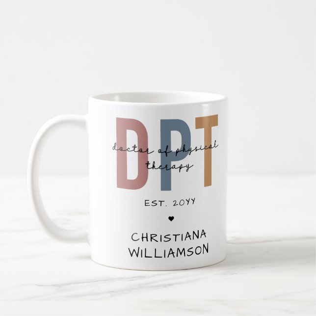Taza De Café Nombre personalizado DPT Médica de Terapia Física (Izquierda)