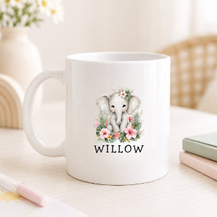 Taza De Café Nombre personalizado elefante bebé safari jungla