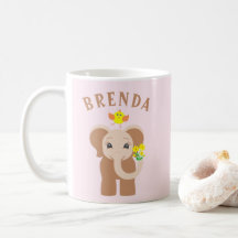 Nombre personalizado Elefante y pájaro 11 oz Mug p