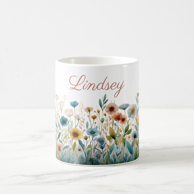 Taza De Café Nombre personalizado Elegante acuarela Regalo flor (Centro)