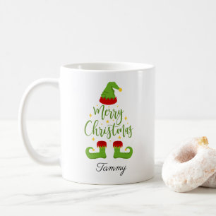 Taza De Café Nombre personalizado Elf Merry Navidad