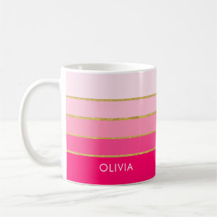 Taza De Café Nombre personalizado en rosa brillante y dorado
