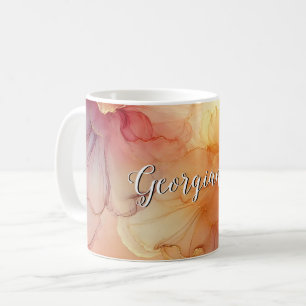 Taza De Café Nombre personalizado Engranaje Raspberry Floral Al