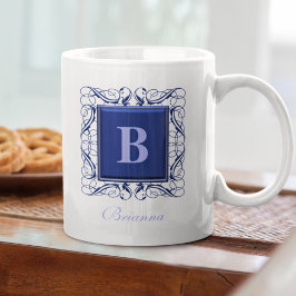 Taza De Café Nombre Personalizado Estilo Regal Monograma (Azul)