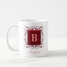 Taza De Café Nombre Personalizado Estilo Regal Monograma (Rojo)