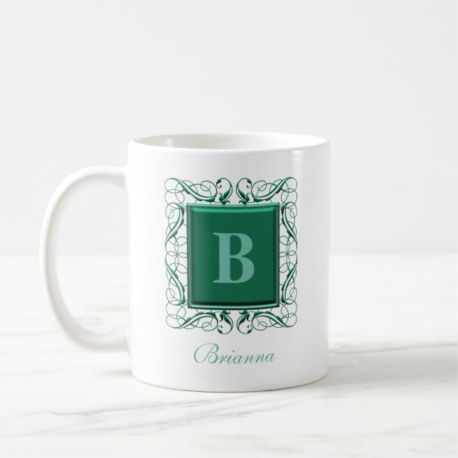Taza De Café Nombre Personalizado Estilo Regal Monograma (Verde (Izquierda)