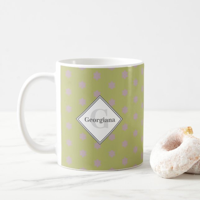 Taza De Café Nombre personalizado Estrellas geométricas de punt (Con donut)