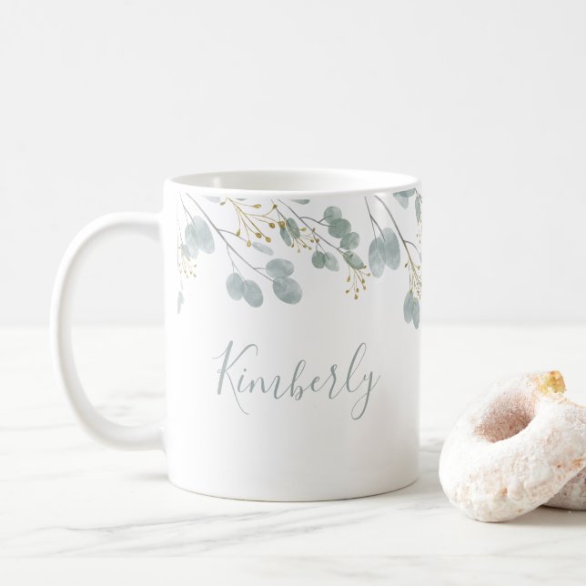 Taza De Café Nombre personalizado Eucalyptus (Con donut)