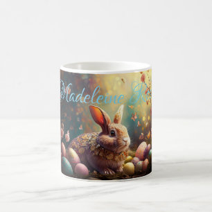 Taza De Café Nombre personalizado Feliz conejo de Pascua con hu