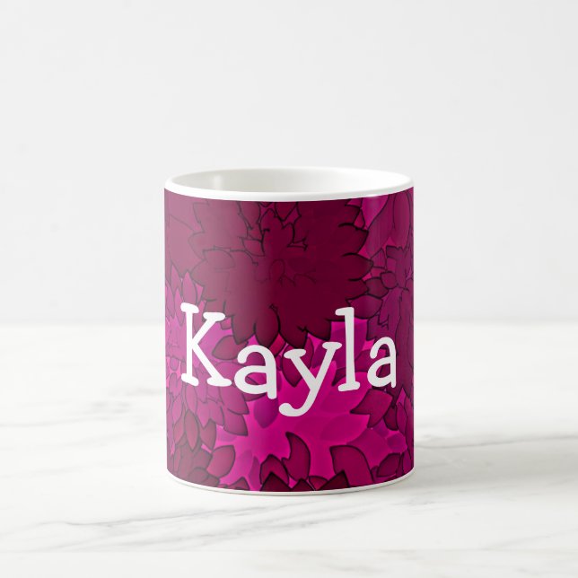 Taza De Café Nombre personalizado Flor Dahlia rosa y blanca (Centro)