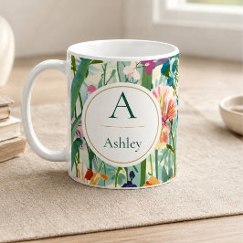 Taza De Café Nombre Personalizado Floral Elegante
