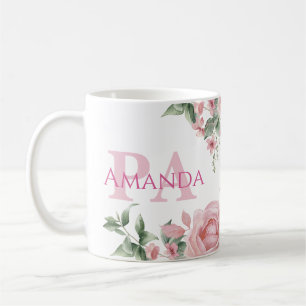 Taza De Café Nombre personalizado Floral Rosa PA