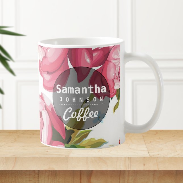 Taza De Café Nombre personalizado floral rosado lindo moderno (Subido por el creador)