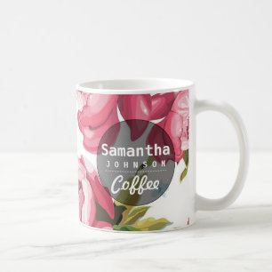 Taza De Café Nombre personalizado floral rosado lindo moderno