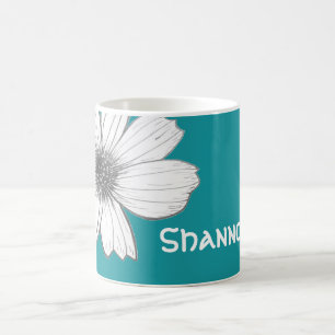 Taza De Café Nombre personalizado floral Verde azulado