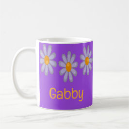 Taza De Café Nombre personalizado flores azules en violeta