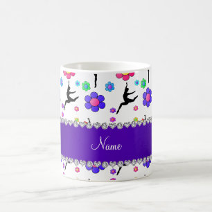 Taza De Café Nombre personalizado flores de gimnasia blanca