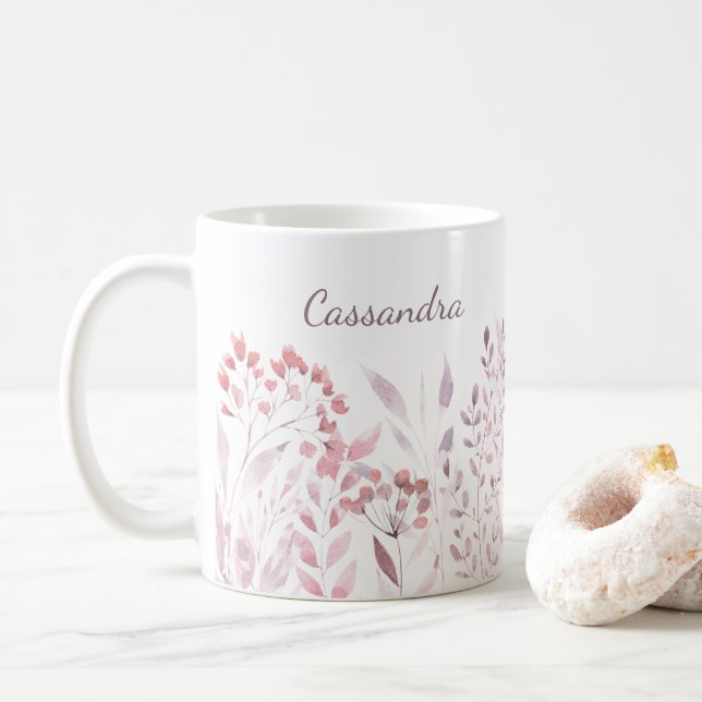 Taza De Café Nombre personalizado Foliage botánico Blue Lavende (Con donut)