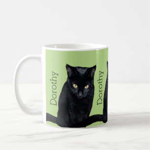 Taza De Café Nombre personalizado foto real del gato negro
