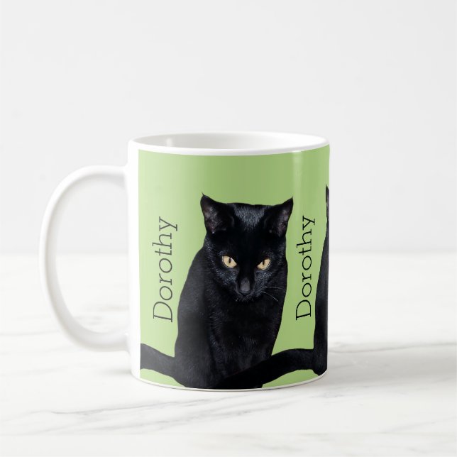 Taza De Café Nombre personalizado foto real del gato negro (Izquierda)