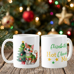 Taza De Café Nombre personalizado gato verde amarillo chocolate