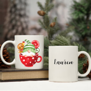 Taza De Café Nombre personalizado Gnome y Gingerbread Cocoa Mug