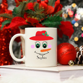 Taza De Café Nombre personalizado Gorra rojo de Snowman