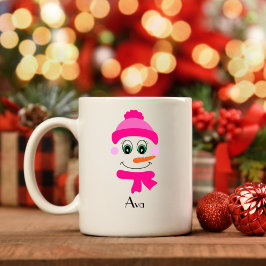 Taza De Café Nombre personalizado Gorra y bufanda de Snowgirl P