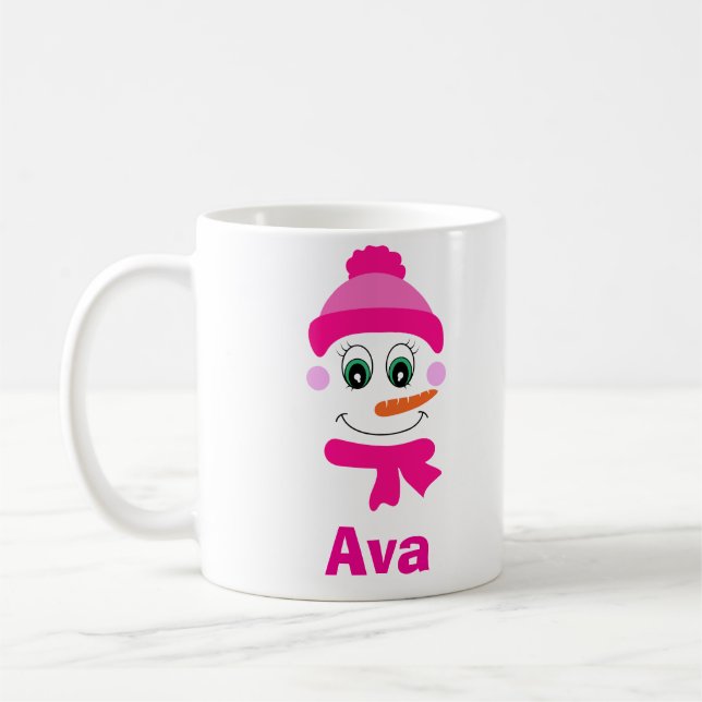 Taza De Café Nombre personalizado Gorra y bufanda de Snowgirl P (Izquierda)