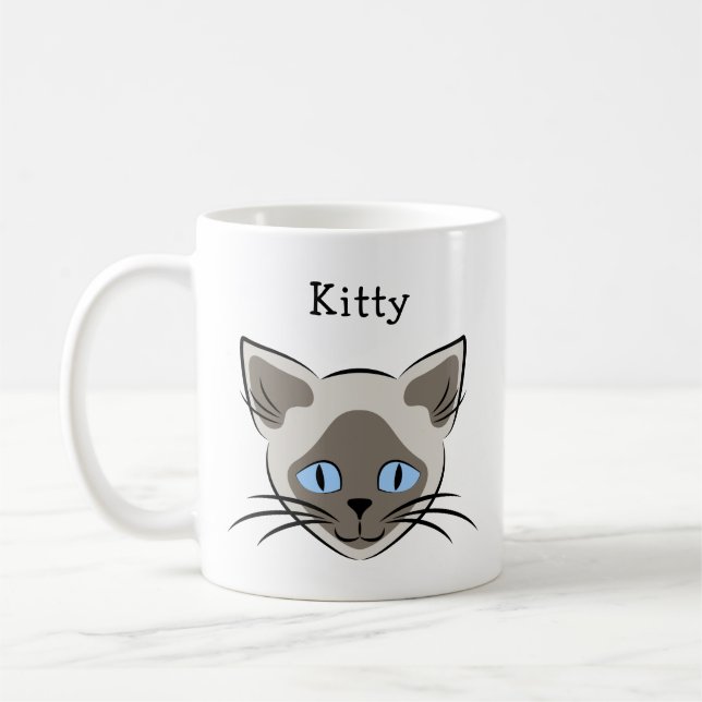 Taza De Café Nombre personalizado gráfico de gato de ojos azule (Izquierda)