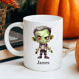 Taza De Café Nombre personalizado Green Zombie Halloween