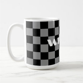 Taza De Café nombre personalizado gris y cuadros negros