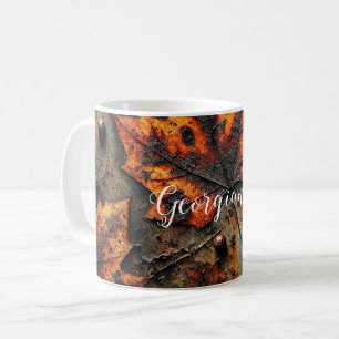 Taza De Café Nombre personalizado Grungy Hojas industriales oto